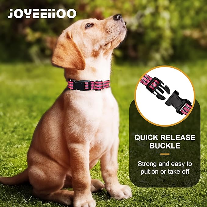 Martingale Dog Collar, Adjustable Nylon Reflective Collar with Quick Release Buckle (Hot Pink, Extra Large)