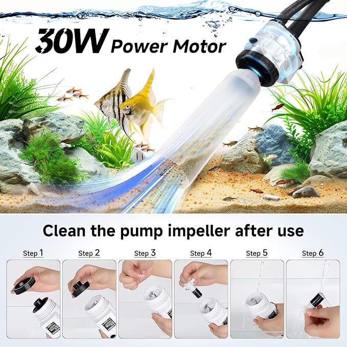 AQQA Fish Tank Cleaner,8-in-1 Electric Aquarium Gravel Vacuum,Clean Sewage+Wash Gravel Sand+Suction Stool+Filter+Water Changer+Water+Water Circulation+Dissolved Oxygen for Turtle Fish Tank 30W/480GPH