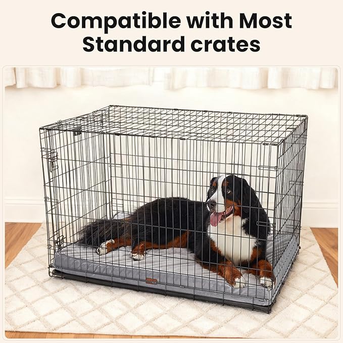OhGeni Orthopedic Waterproof Dog Bed for Extra Large Dogs, Machine-Washable Removable Cover in Easy-Clean Fabric, High Density Foam & Easy-Carry Handle, Suitable for Crate, 47 inch (Gray)