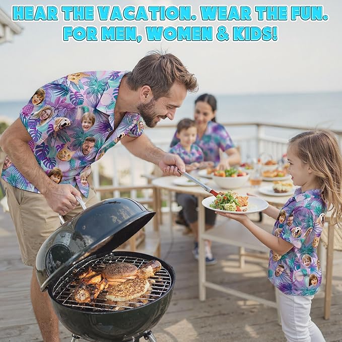 Custom Hawaiian Shirt with Face Photo Picture for Men Women Kids Youth Adult, Tropical Personalized Hawaiian Shirts Gift