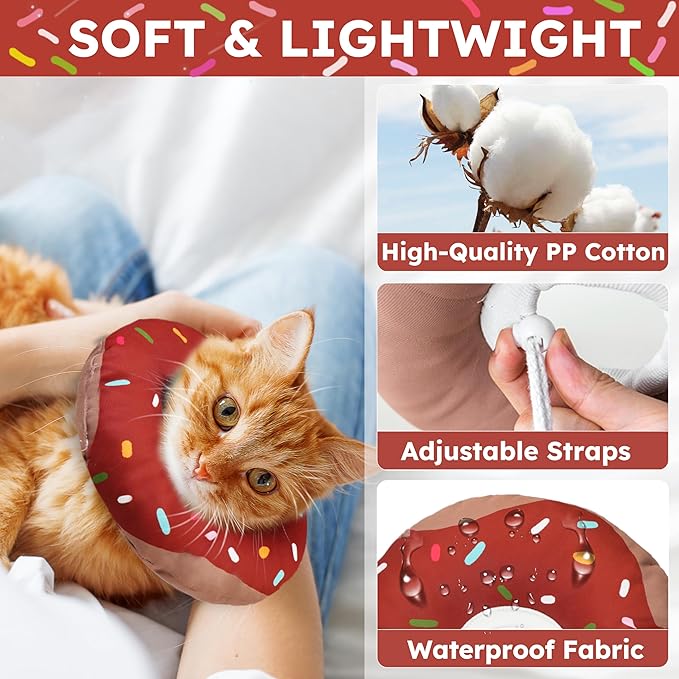 Cat Cone Collar Soft, Waterproof Cat Recovery Collars Spay Cones to Stop Licking Cute Donut E Collar After Surgery Anti-Lick Wound Healing Safety Elizabethan Collar for Kittens (Donut Brown, Large)