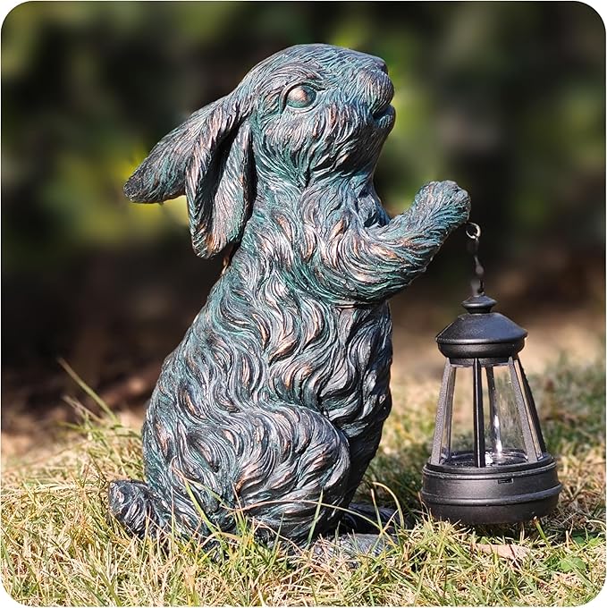 Solar Garden Outdoor Decor Bunny Statues,Figurine Decorations Rabbit for Yard Patio Lawn Balcony Ornament, Home Houses Holiday Lighting, Unique Housewarming Gifts for Mom Grandma Women Wife Sister
