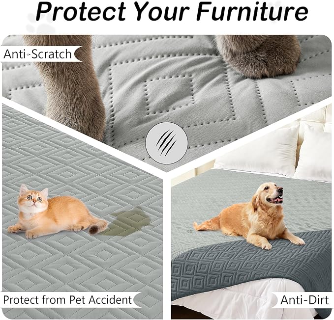 hyha Waterproof Dog Blanket, Soft Pet Bed Blankets, Waterproof Sofa Couch Cover for Dogs Washable, Reversible Pet Couch Covers for Sofa Furniture (52x82 Inch, Grey/Dark Grey)
