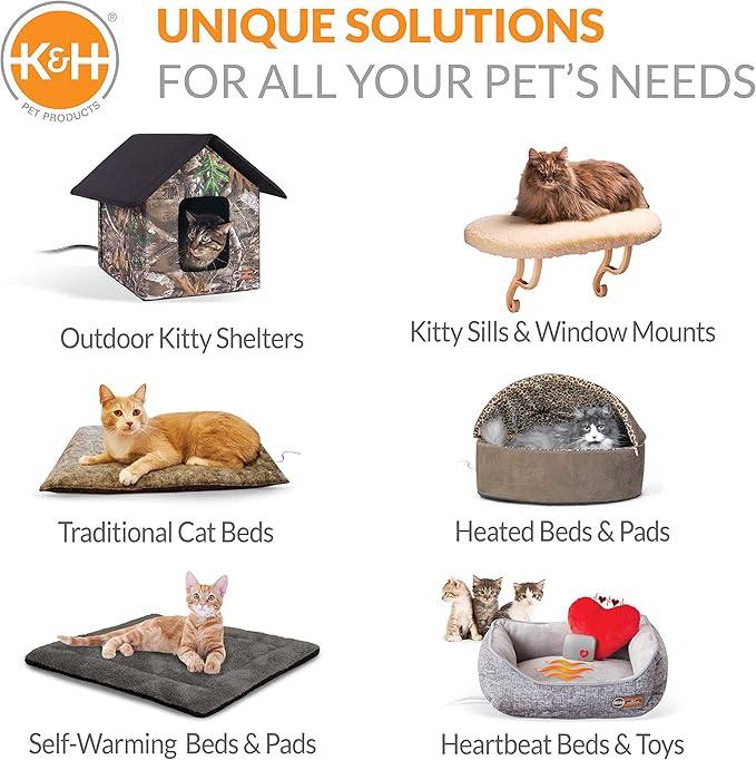 K&H Pet Products Kitty Sill Heated Cat Window Perch for Large Cats, Orthopedic Window Hammock Bed Holds 40LBS, Washable Cover, Kitty Windowsill Bed Seat for Indoors - Cream Fleece, Heated, 14 X 24in