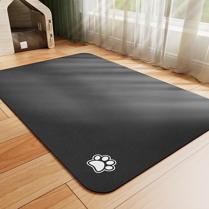 Dog Food Mat - Absorbent Cat Mat for Food and Water, No Stains Pet Feeding Bowl Mat, Easy to Clean Pet Placemats, Quick Dry Dog Water Dispenser Mat for Messy Drinkers | Paw Black 24"x 36"
