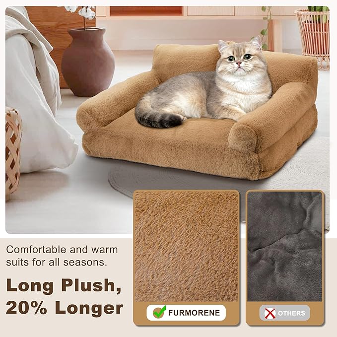 Cat Beds for Indoor Cats, Cat Couch Bed, Cute Cats Sofas for Pets, Small Dog Sofas & Chairs with Removable Washable Cover, Plush Soft Pet Furniture for 10lbs Small Dogs & Cats(Brown)