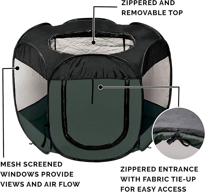 Furhaven Portable Dog Playpen Cat Tent, Pet playground,Kennel foldable indoor outdoor zippered puppy crate - Hunter Green, Large