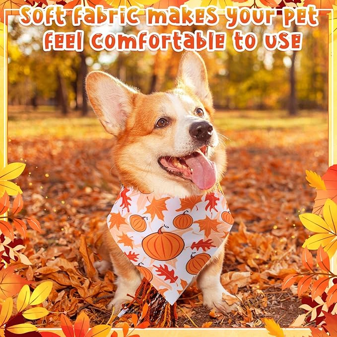 Sanwuta 120 Pcs Thanksgiving Fall Bandanas for Dogs Bulk Pumpkin Maple Leaf Triangle Dog Bandana Autumn Washable Pet Scarves Adjustable Bibs for Small and Medium Pets, 30 Styles