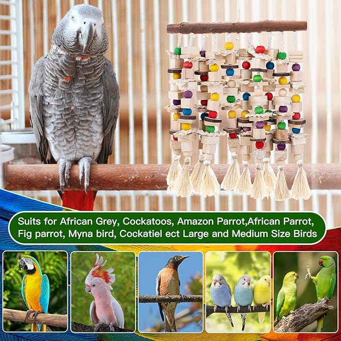 Jorewood Large Bird Parrot Toys,Multicolored Natural Macaws Toy Bird Chewing Toy for Cokatoos African Grey and Large Medium Birds