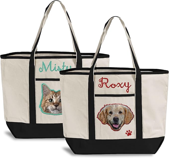 Personalized Canvas Pet Tote Bag for Dog & Cat Owners - Custom Gift with Photo & Name - Present for Dog Moms & Cat Dads