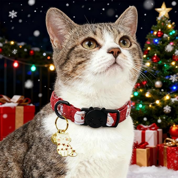 Elegant little tail 2 Pack Cat Collar- Christmas Cat Collars Breakaway with Bell Pendant Wedding Kitten Boy Girl Safety Adjustable 7-12 Inch Collar for Small Cats Puppy