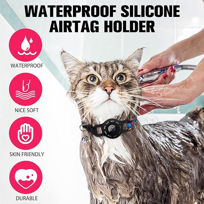 BINGPET AirTag Cat Collar with Bells, Upgraded Safety Elastic Cat Collar with Airtag Cat Collar Holder, Anti-Lost Cat Collars for Cats, Anti-Suffocation Kitty Puppy Collars