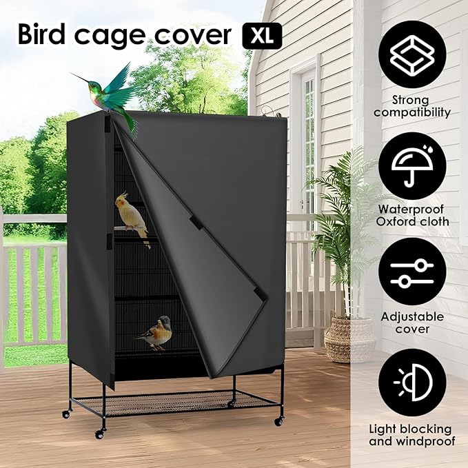 Bird Cage Cover - 210D Bird Cage Covers for Night Heavy Duty & Waterproof, Fade-Resistant Pet Cover Accessory for Parakeet, Parrot, Cockatiel and More Finches (XL)