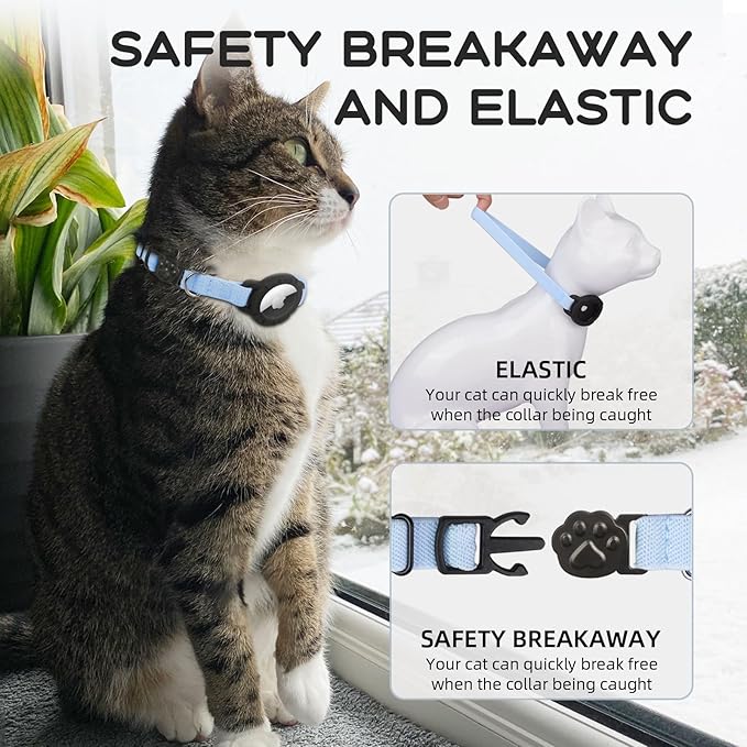 AirTag Cat Collars, Stretchy Collar with Apple AirTag Holder and Bell, Breakaway Ultra Design Elastic GPS Tracking Collars for Cats and Puppies, (7.5-12.5 Inch), Blue