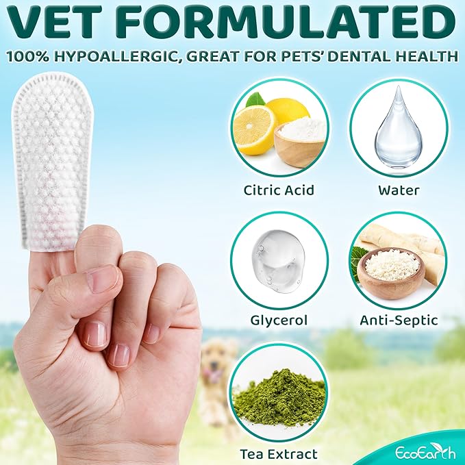 Premium Teeth Cleaning Wipes for Dogs & Cats - 100 Pcs - Pet Dental Care Finger Pads for Fresh Breath & Oral Hygiene - Embossed Pattern & Nano Plastic-Dotting to Remove Plaque & Tartar