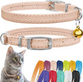 CollarDirect Leather Cat Collar with Bell - Kitten Collar, Small and Big Cat Strap for Boy Cats, Girl Cats with Safety Elastic Strap (Neck Fit 8"-11", Beige)