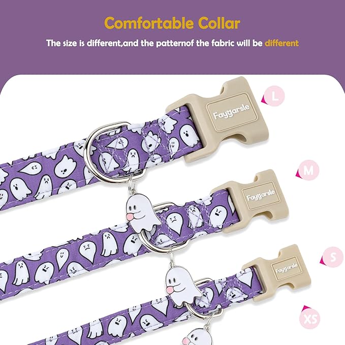 Faygarsle Halloween Dog Collar with Charm, Purple with Ghost Pattern, for Small Medium Large Dogs S