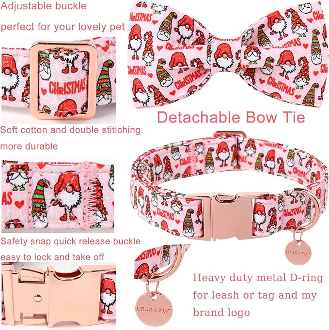 Christmas Dog Collar with Bow Tie, Cotton Christmas Bowtie Collar for Medium Girl Boy Dog, Comfortable Dog Collar Bowtie with Durable Metal Buckle, Adorable Pet Collar,M,Neck 13.5-22in