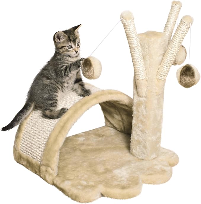 TRIXIE Tavira 15.4-in Cat Tree for Kittens, Sisal Cat Scratcher, Soft Plush-Cover Surfaces, 3 Dangling Cat Toys, Beige
