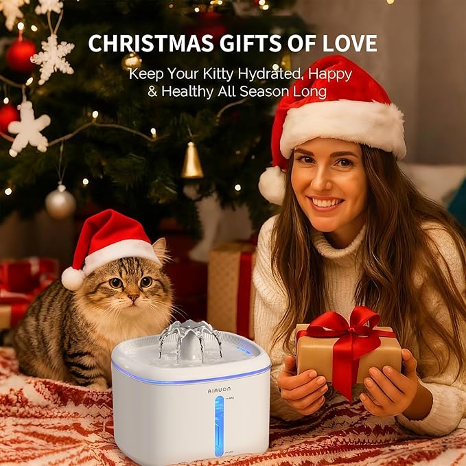 Cat Water Fountain,2.5L/84oz Pet Cat Fountain – Ultra Quiet Upgraded Automatic Pet Water Dispenser with 8 Replaceable Filters, Indoor Cat & Dog Drinking Bowl