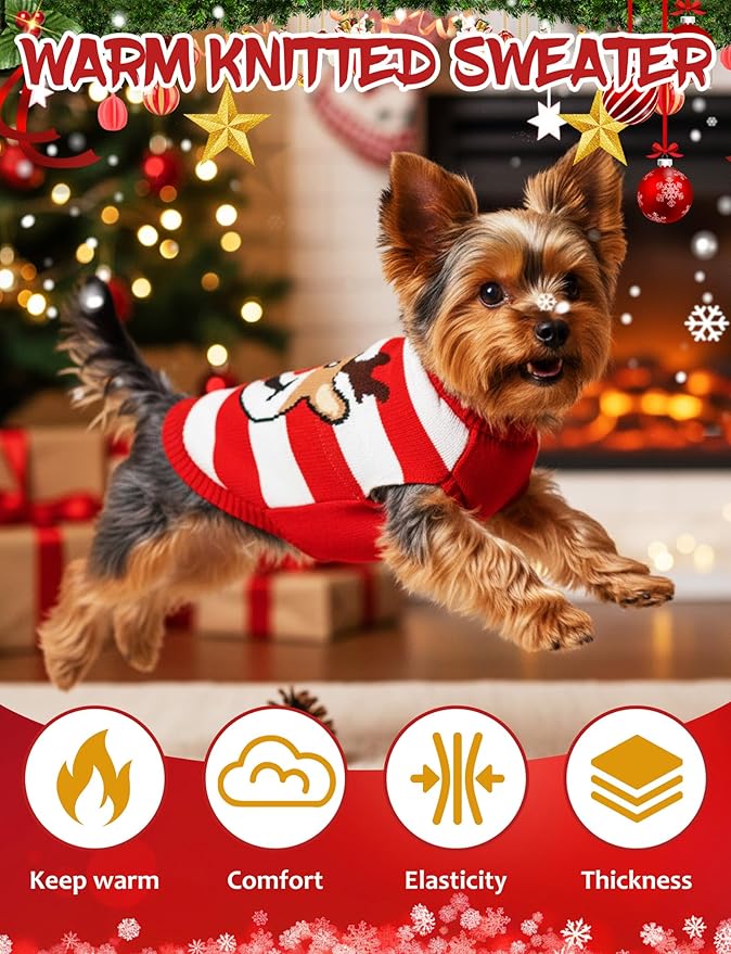 Dog Christmas Sweater, Soft Warm Pet Clothes Coat for Small Medium Large Dogs and Cats Boy Girl, Fall Cozy Holiday Turtleneck Knitting Collar Pullover Pup Outfit Costume for Thanksgiving New Year