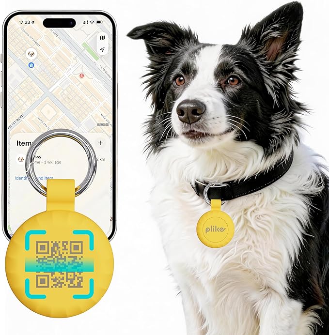 Plike Smart Pet Tracker for Apple Find My (iOS only), Dog Tracker Tag with Silicone Cover, Scan QR for Instant Location Alerts, No Monthly Fee, Anti-Lost Tracker for Dogs & Cats