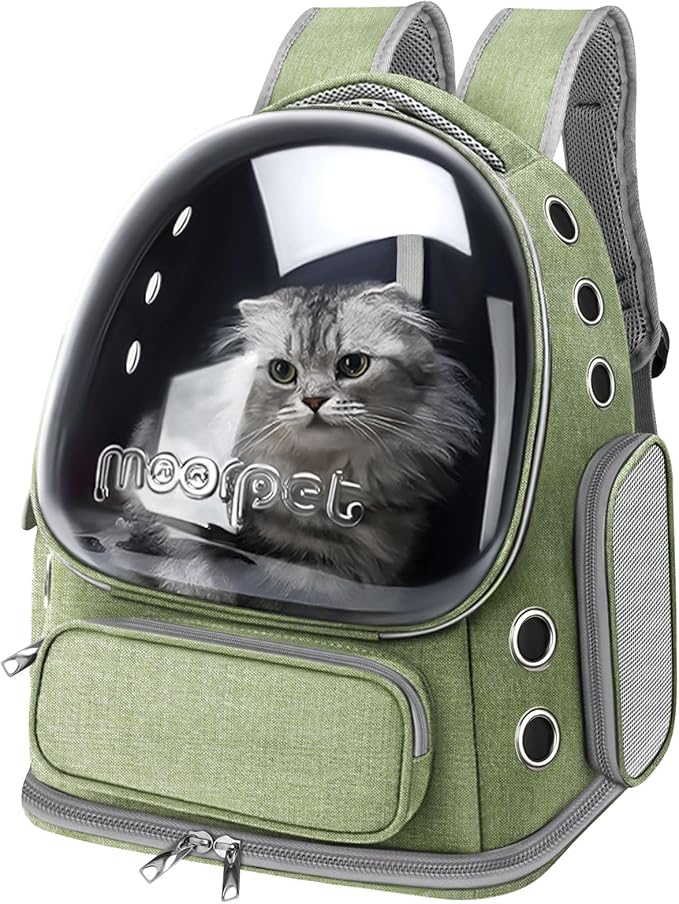 Cat Backpack Carrier, Breathable Cat Carrier Large Space Bubble Pet Backpack for Kitty Small Dog, Foldable Airline Approved Pet Travel Carrier for Travel Hiking (Green, 20 lbs)