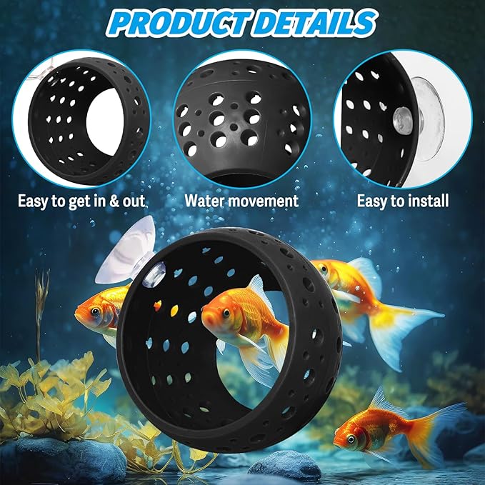 Fhiny Betta Tunnel, Aquarium Fish Hideout with Suction Cup - Shrimp Cave Aquarium Decor for Small Fish, Shrimp, Guppy Hiding & Resting (Black)
