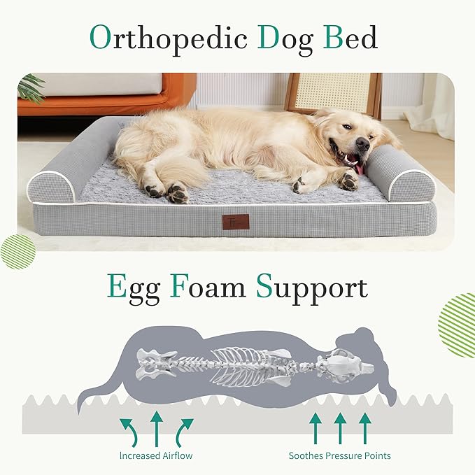 Orthopedic Dog Beds for Large Dogs,Waterproof Lined Egg Crate Foam Pet Bed Mat with Removable and Washable Cover and Non Slip Bottom,Dog Sofa Bed