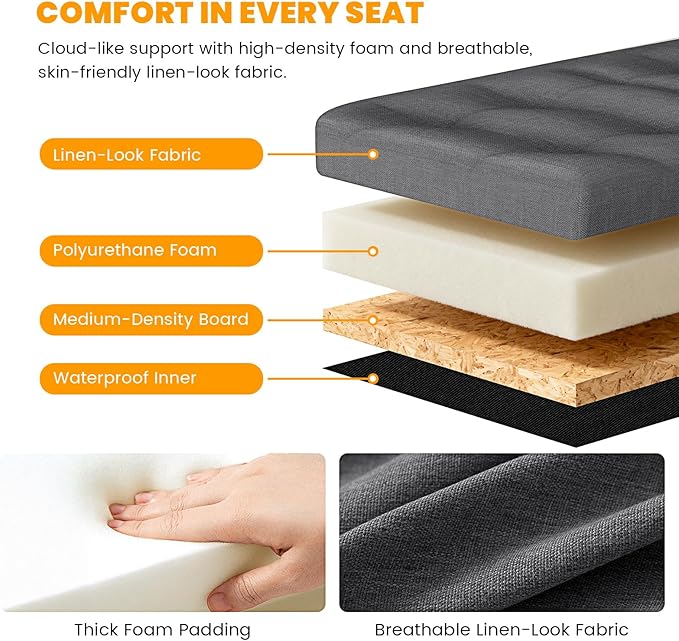 3-in-1 Cat Litter Box Enclosure with Odor Control, Multi-Functional Hidden Litter Box Furniture Bench, Dog Proof, Space-Saving Ottoman Cabinet with Flip-Up Lid, Extra Large, Dark Grey