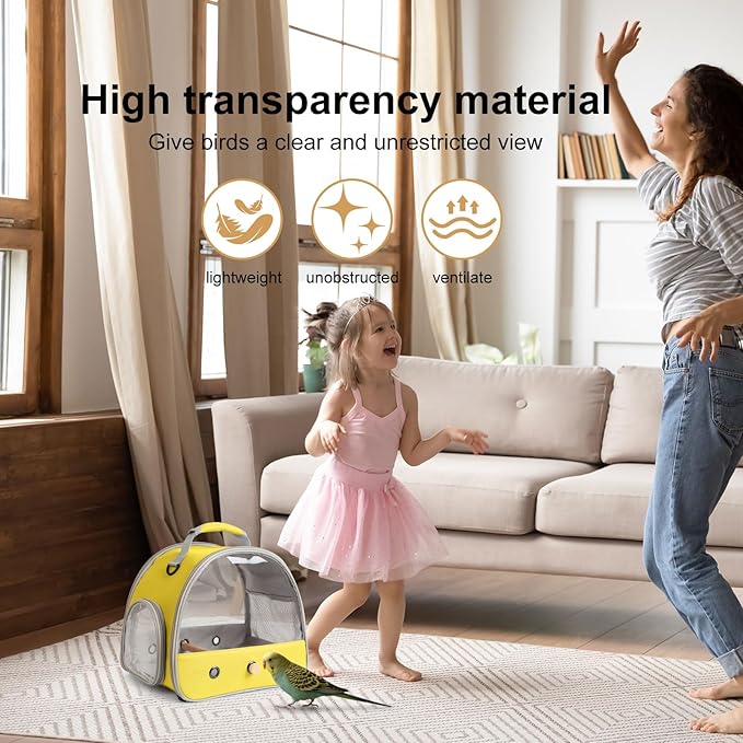 Bird Travel Carrier, Portable Small Bird Parrot Parakeet Carrier with Standing Perch and Soft Mat, Side Access Window Collapsible