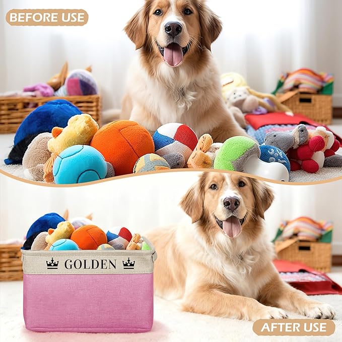 Personalized Dog Toy Storage Basket Custom Collapsible Toy Bin with Pet's Name and Photo-Rectangular Storage Organizer for Dog' Toys Clothing Blankets