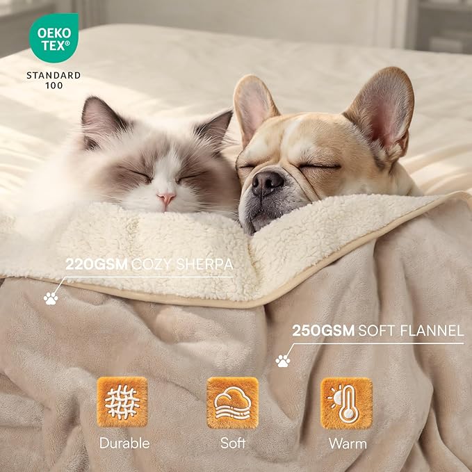Luciphia Waterproof Pet Blanket, Liquid Pee Proof Dog Blanket for Sofa Bed Couch, Reversible Sherpa Fleece Furniture Protector Cover for Small Medium Large Dogs Cats, Khaki+Beige Small（40" x 28"）