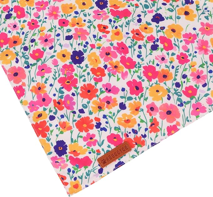 ADOGGYGO Floral Dog Bandanas 2 Pack, Reversible Cute Flower Scarf, Premium Fabric, Adjustable Fit Pink Blue Floral Bandanas for Medium Large Dogs (Large)