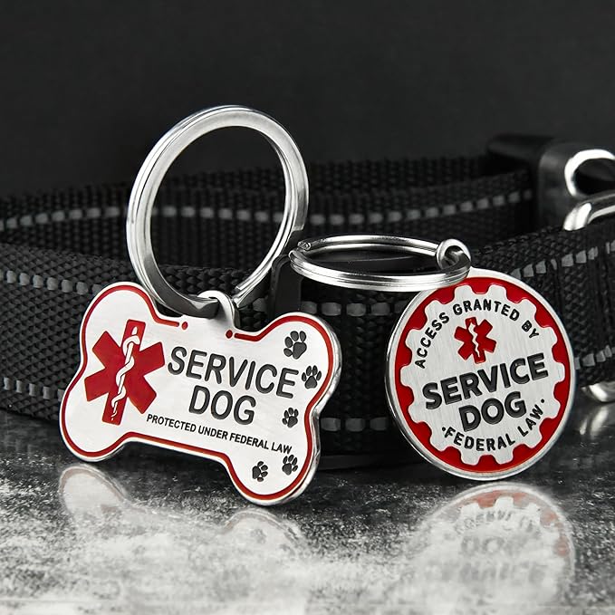 Engraved Personalized Service Dog Tag - Stainless Steel Custom ID Tags for Service Dogs - Essential Therapy Pet Name Badge for Collars, Vests, Harnesses - for Most Breeds, Small to Large