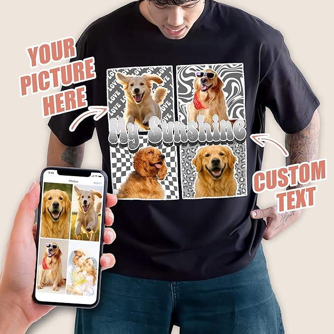 H-DEWALL Custom Shirts Custom Bootleg Rap Shirt for Him Custom Face Shirt with Photo Pet Custom Tees Gift for Dog Cat Lover