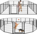 Dog Playpen Outdoor Extra Wide 16 Piece Panels Heavy Duty Dog Fence 40" Height Anti-Rust with Doors Portable for RV Camping Yard, Total 42FT, 140 Sq.ft, Snowy Black