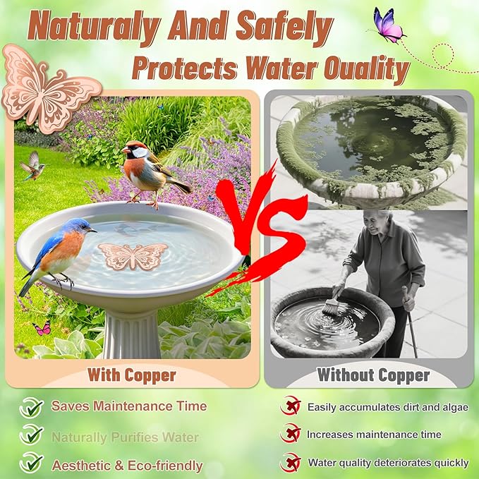 Bird Bath Copper Disk, 0.6mm Reinforced 99.9% Pure Copper Cleaning Disk for Physical Clean Water, All-Season Use Cleaner for Outdoor Birdbaths Bowl Garden Fountain (Butterfly 1PC)