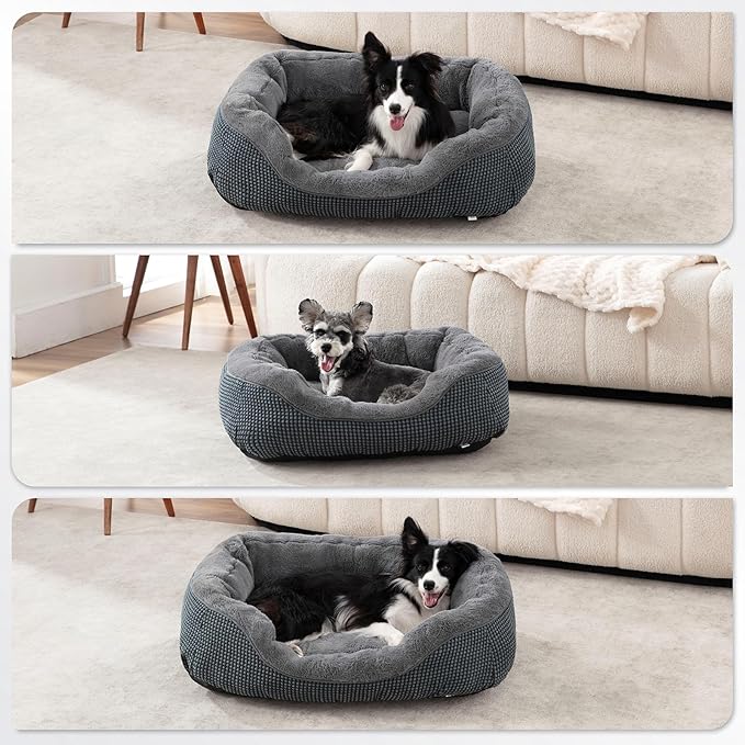 INVENHO Small Dog Bed for Small Dogs, Cat Beds for Indoor Cats Washable, Orthopedic Dog Bed, Warming Soft Calming Sleeping Puppy Bed Durable Pet Bed with Anti-Slip Bottom S(20"x19"x6") (Pack of 2)