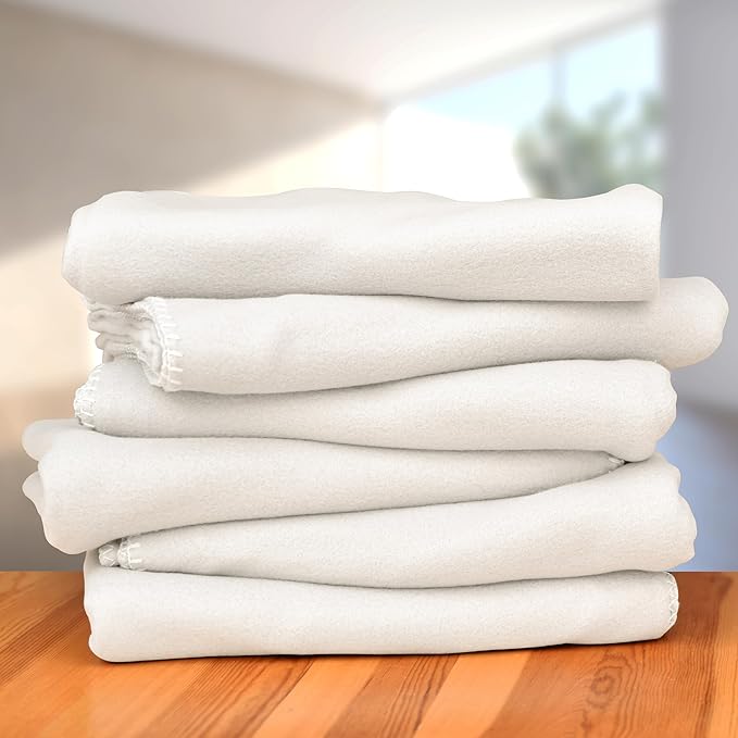Fleece Throw Blankets Bulk Fleece Blankets Solid Wholesale Lightweight Warm Soft for Pet Bed Sofa Couch Office Wedding Gifts Travel Seasons White 50x60 Inches Pack of 6