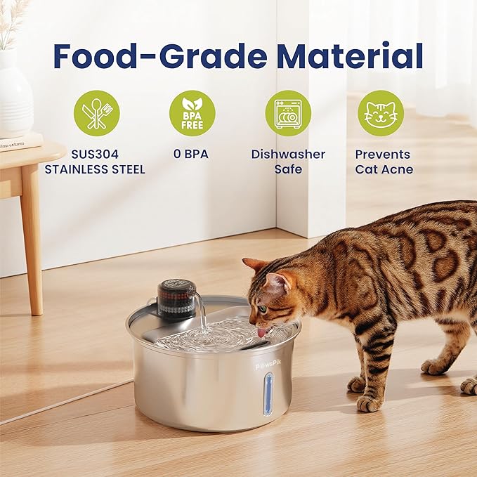 PawsPik PureFlow MAX Automatic Pet Water Dispenser, Stainless Steel Curve Dog & Cat Water Fountain, 3.2-Liter for Fresh, Long-Lasting Hydration