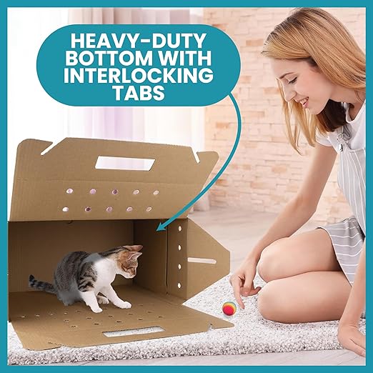 Disposable Cardboard Pet Carrier 12/Case | Sturdy Corrugated Cardboard Carrier