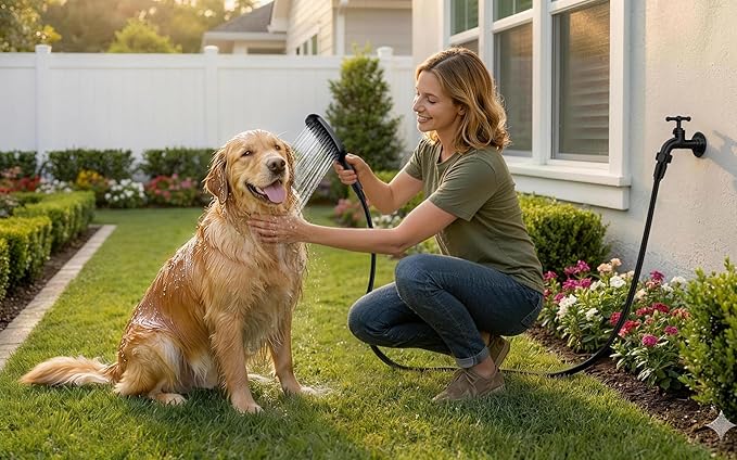 G-Promise 3 Mode Dog Shower Attachment with Pause Mode, Dog shower Sprayer with 86 Inches Stainless Steel Hose, Metal Diverter, Adhesive Holder, for Fast and Easy Dog Bathing and Cleaning(Matte Black)