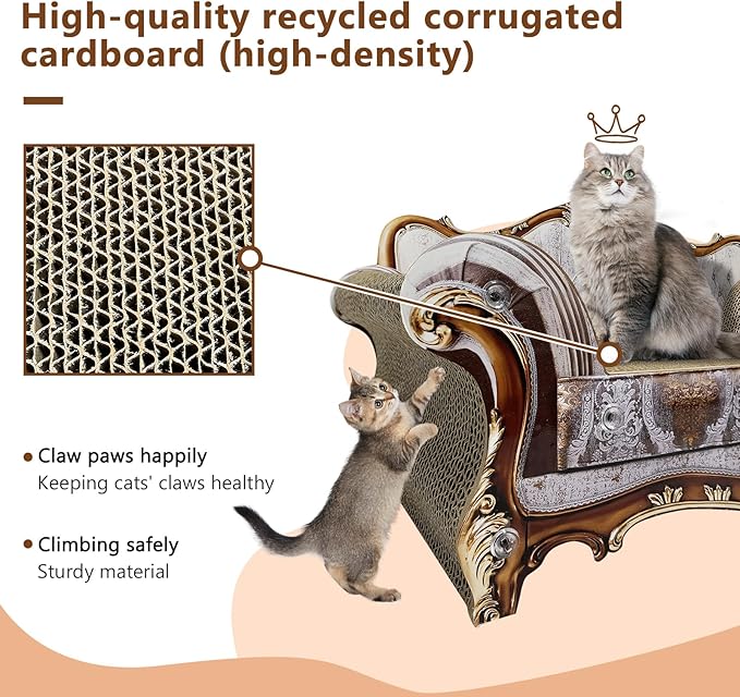 Luxury Cardboard Cat Scratcher Sofa Bed, Couch Shaped Cat Scratching Board, Scratch Lounge with Catnip, Scratcher for Indoor Cats Kittens Kitties Grey