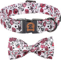 MR. CHUBBYFACE Valentine's Dog Collar with Bow Tie-Cute Pink Rose Cotton Dog Collar, Adjustable Valentine's Boy Girl Dog Collars with Metal Buckle for Small Medium Large Dogs