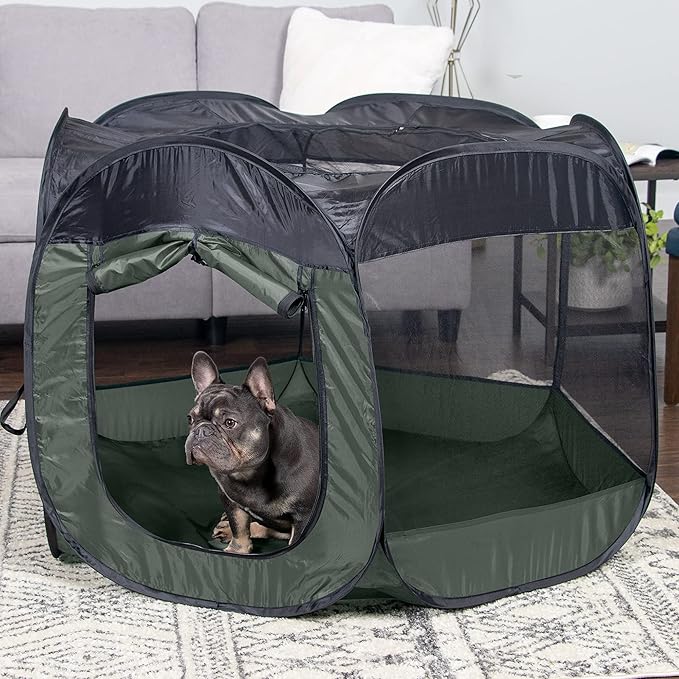 Furhaven Portable Dog Playpen Cat Tent, Pet playground,Kennel foldable indoor outdoor zippered puppy crate - Hunter Green, Large