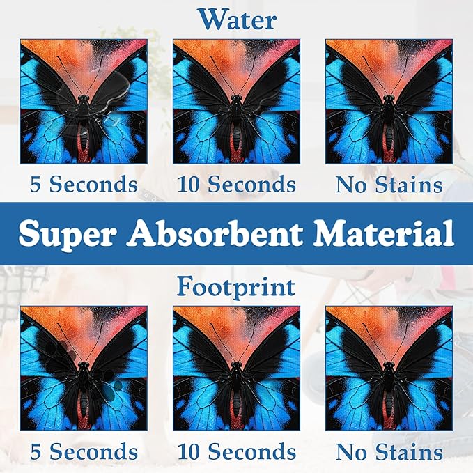 Blue Butterfly on Blooming Pet Feeding Mat– Christmas Stocking Quick Dry Absorbent Dog Cat Food Mat, Non Slip Waterproof Bowl Placemat for Messy Eaters, Pet Accessories for Floors 12"x20"