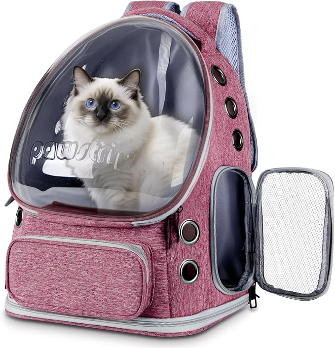 Pawstrip Cat Backpack Carrier with Large Space Bubble Window, Airline Approved Breathable Pet Carrier for Small Dogs Cats up to 15lbs, Foldable for Travel Hiking & Outdoor Use