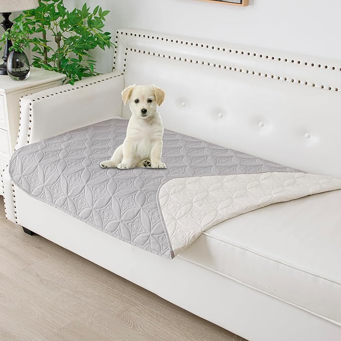 Waterproof Dog Blanket, 30x53 inches Small Pet Couch Covers for Sofa, Chair Bed Furniture Protector from Dogs Washable and Reversible-Lightgrey+Cream