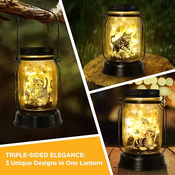 kyoryuger Cat Gift for Women Cat Gifts Solar Lantern, Cat Solar Lights Outdoor Cat Lover Gifts for Women Men Cat Lovers Gifts Hanging Cat Lanterns for Yard Garden Decor Waterproof Lantern Torches